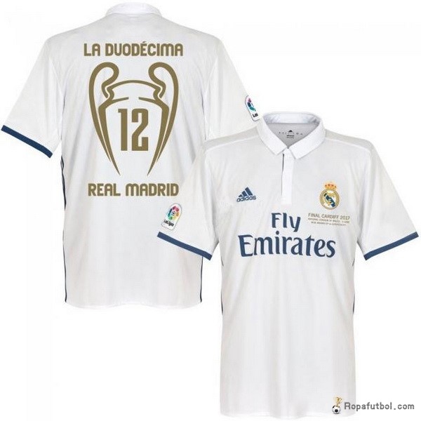 Camiseta Real Madrid Replica Primera Ropa 12 Final Cardiff 2017 Blanco